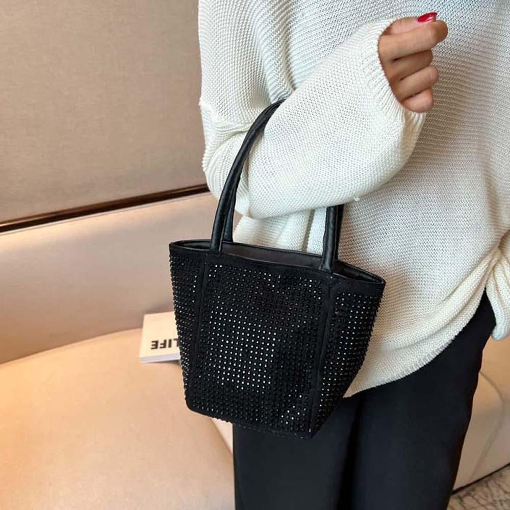 Elegant Sparkling Square Bag PU Bucket Handbag Fashion Bright Rhinestone Shoulder Bag Shopping