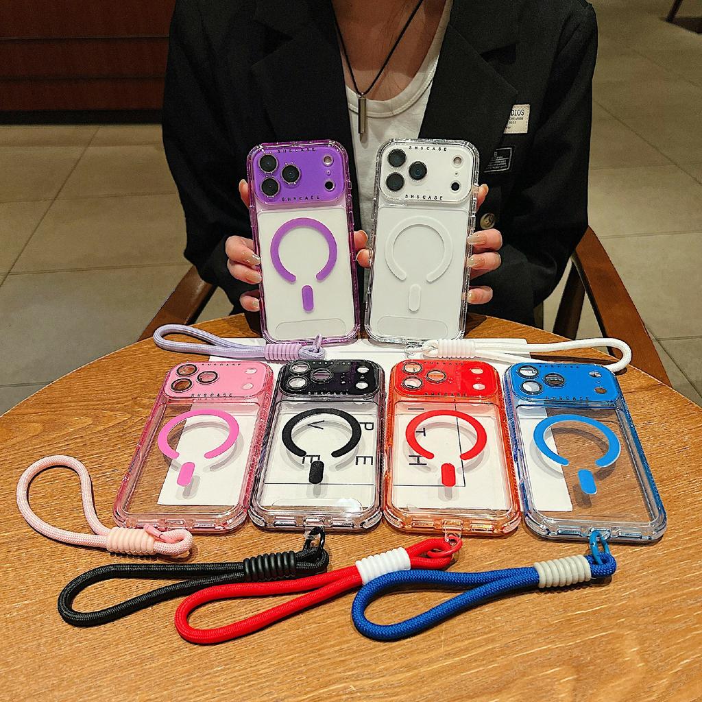 For iPhone 17 Pro Max Magnetic Case Clear Colorful Frame TPU + PC Phone Back Cover with Lens Film/Strap