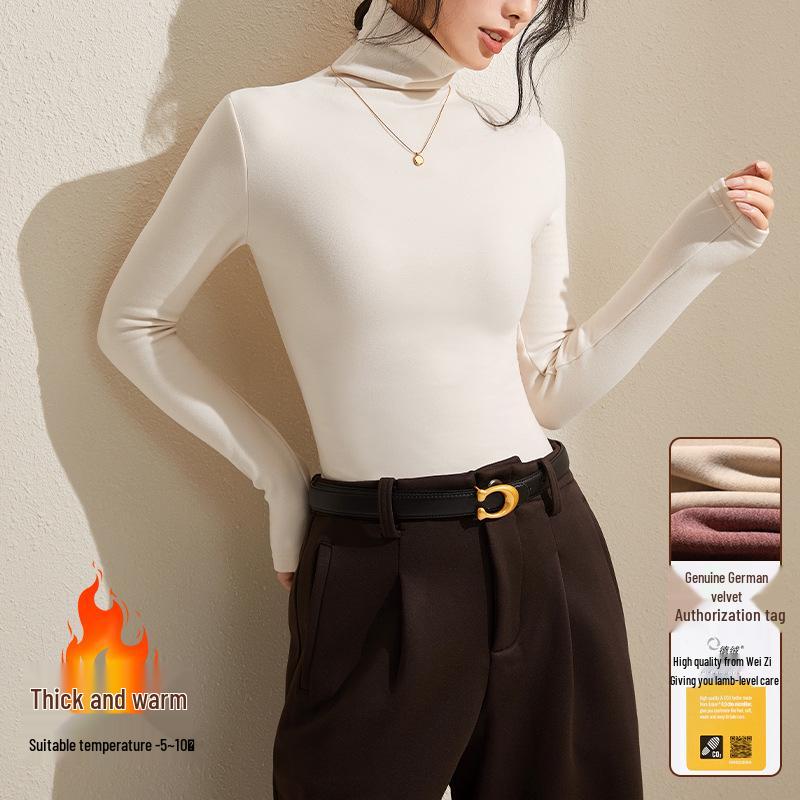 Women's Gray Winter High-Neck Base Layer Shirt - Thick, Warm, Stylish Plus Velvet Inner Wear