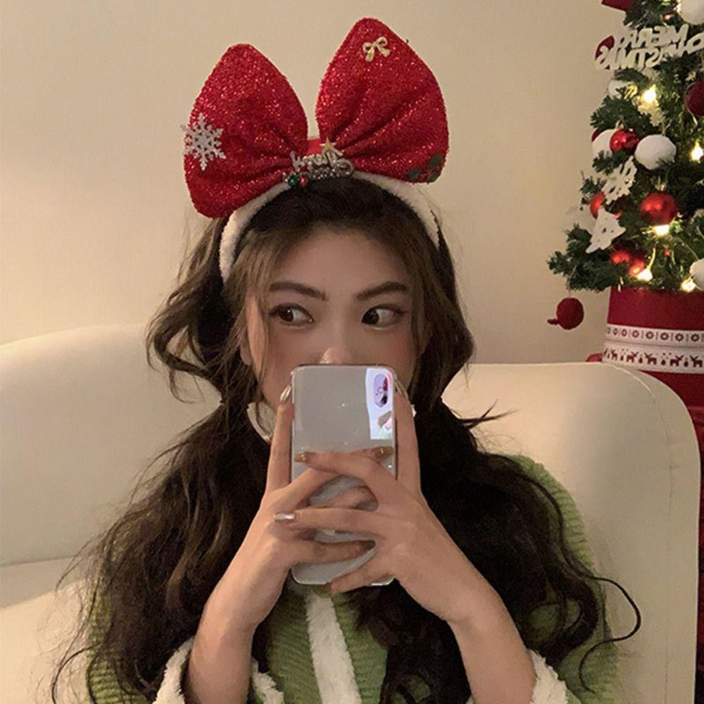 Non-slip Bowknot Hair Hoop Plush Christmas Headband Elegant Christmas Hairband Girls