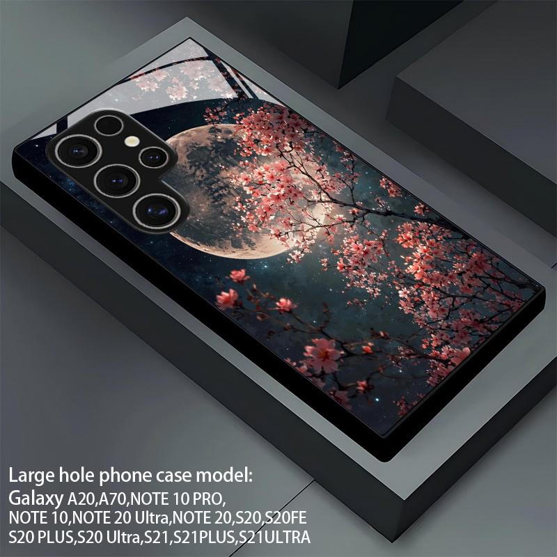 For Samsung S26 S25 S24 S23 S22 S21 S20 A56 A36 A16 Galaxy Moon Star Pattern 2D Phone Case Tempered Glass Cover