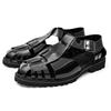 Summer New Men Gladiators Weave Slip On Thick-sole Patent Leather Garden Shoes Breathable Beach Sandals Outdoor Slippers