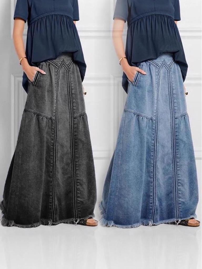 Women's High-Waist Elastic A-Line Denim Skirt - Autumn/Winter Collection