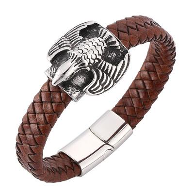 Punk Style Men Genuine Leather Bracelet Steel Eagle Charm Bracelets & Bangles For Male Fashion Bracelet