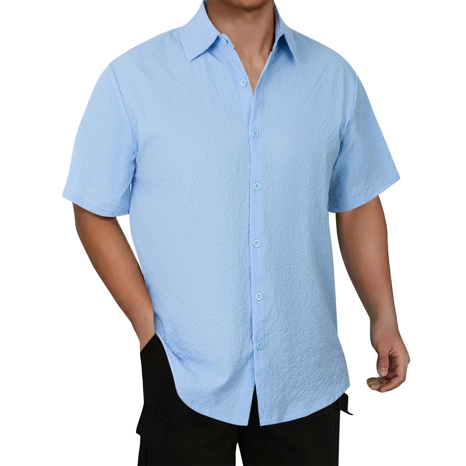 

Men s Summer Solid Color Lapel Short-Sleeved Shirt Men s Casual Fashion Short-Sleeved Shirt XL