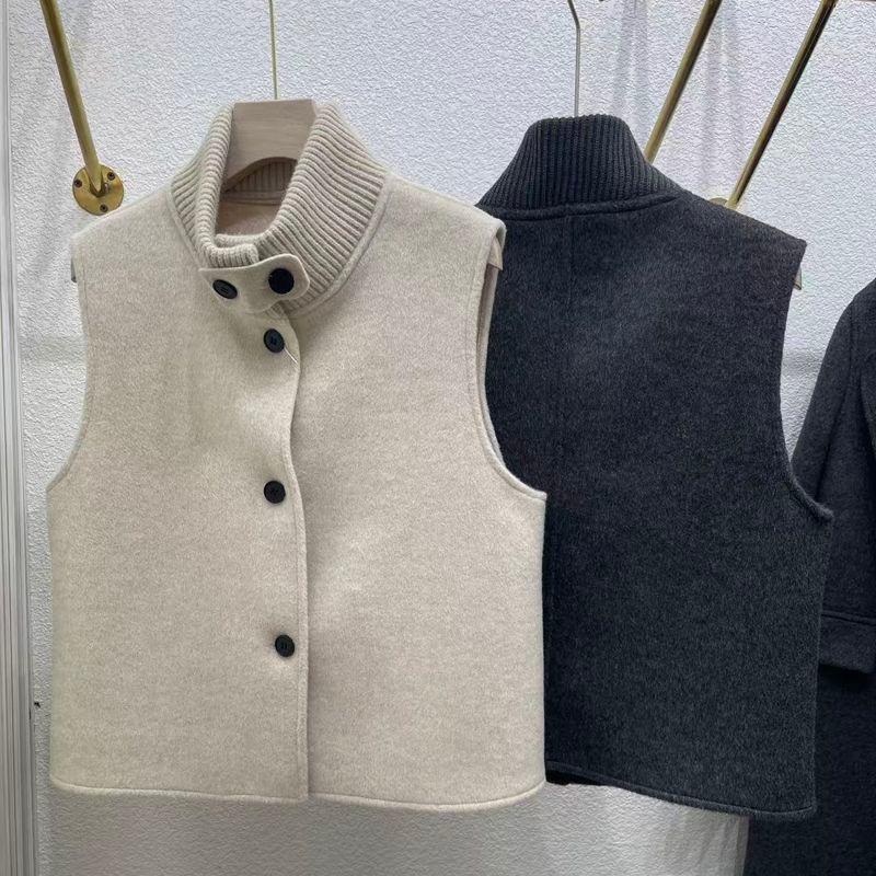 Women Stand Collar Sleeveless Wool Blend Vest Casual Inner Layer