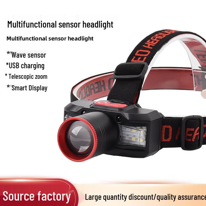 White Laser Induction Night Fishing Headlamp with TYPE-C Charging and Telescopic Zoom