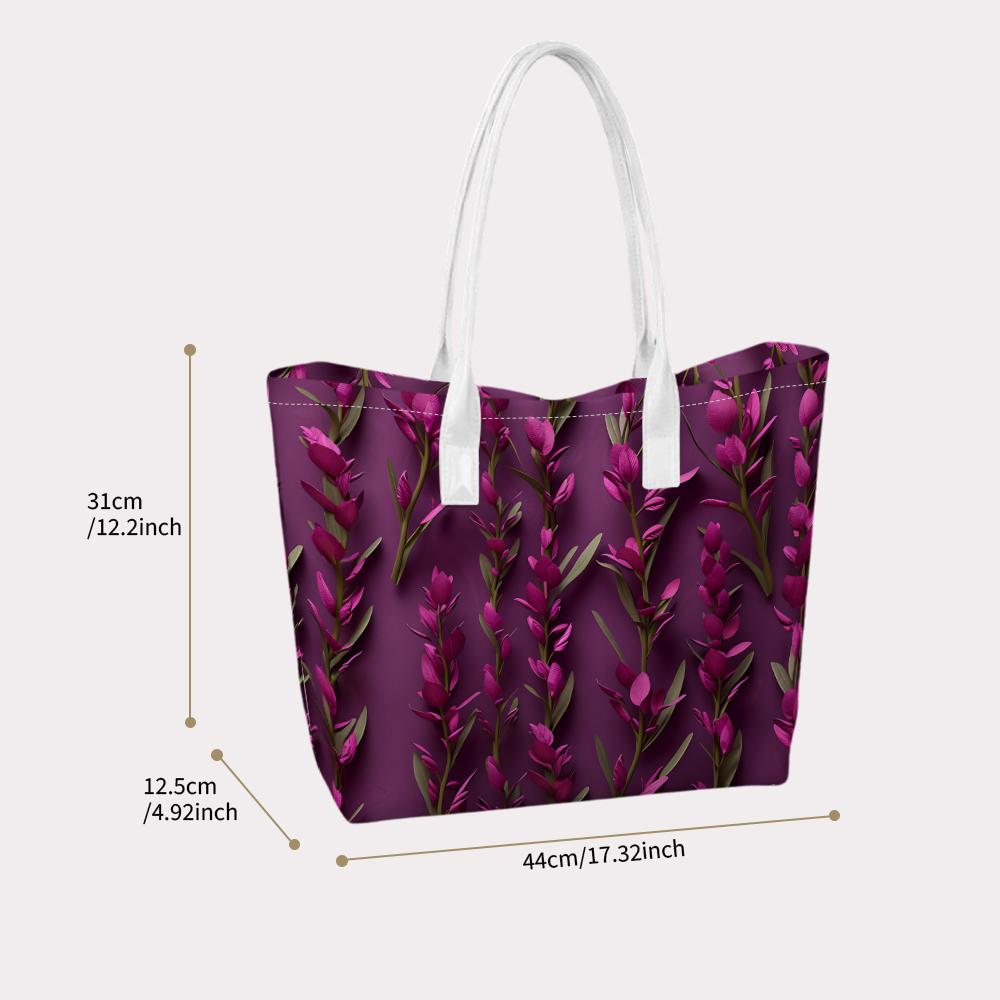 Purple Floral Shoulder Bag for Women Casual Daily Shopping Tote Portable Lightweight Ladies Fashion Handbag