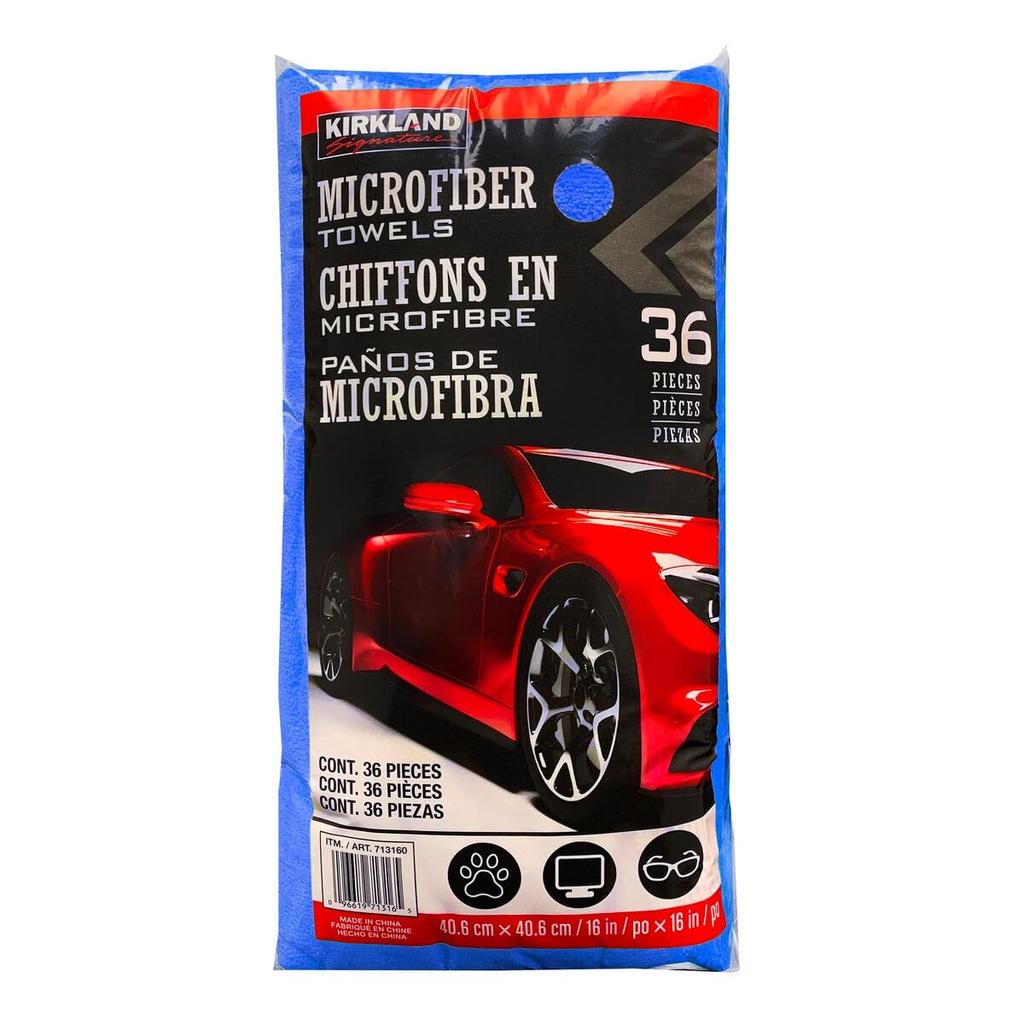 Kirkland Signature Microfiber x 36 for Car Washing and Interior and Exterior Towels, 2-Pack Count, Blue, 1397553, Thick, Wiping, (2, Blue) [Used]