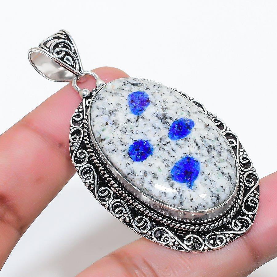 Natural K2 Blue Azurite Gemastone 925 Sterling Silver Jewelry Pendant 2.44" AP-14441