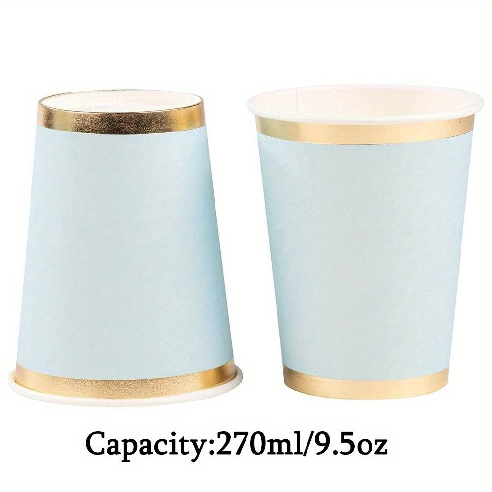 16pcs Light Blue Paper Cups - Blue Disposable Cups 9.5 Oz Golden Blue Paper Cups with Sparkly Golden Foil Border Disposable Paper Cups