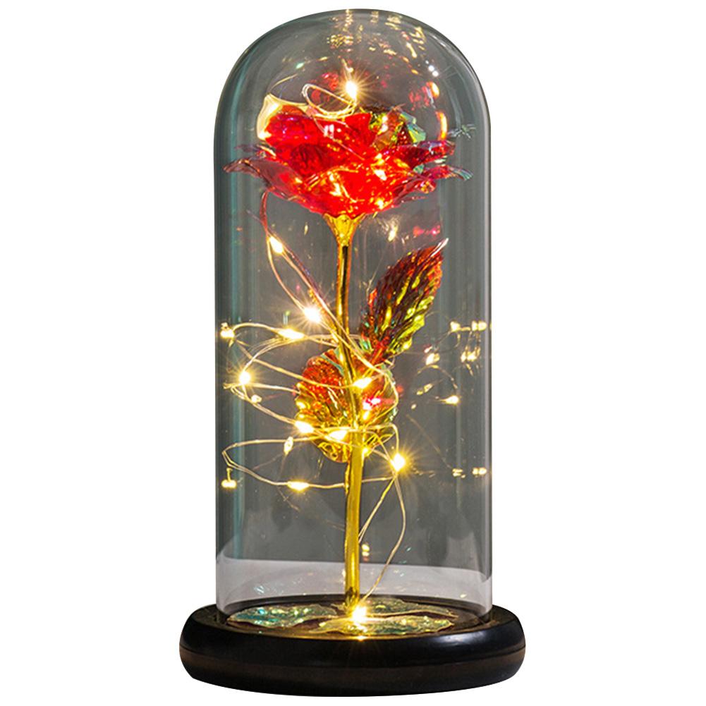 Artificial Rose Lamp with LED Lights Gold Foil Flower In Glass Cover Battery Powered Roses Glass Cover Valentine Day Mother Gift