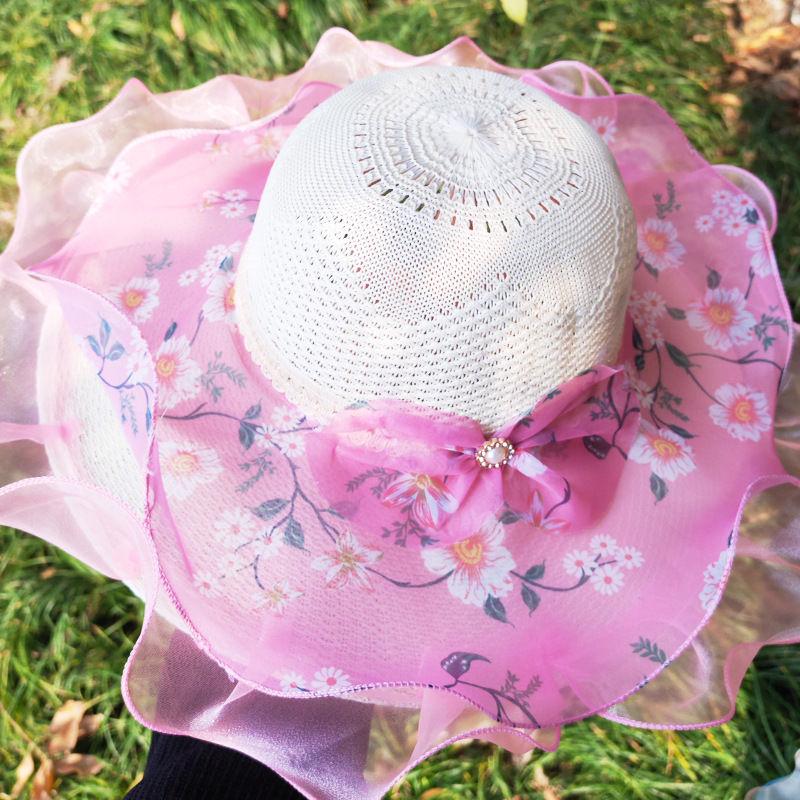 Hat Women's Summer Outdoor Scenic Spot Vacation Beach Sun Hat Large Eave Mesh Sunshade Hat Travel Sun Protection Beach Hat