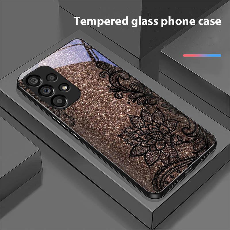 Buntes Blumentotem für Samsung Galaxy S10 S20 Plus S21 FE S22 S23 S24 FE S25 Ultra Schwarz Hartschale Handyhülle aus gehärtetem Glas