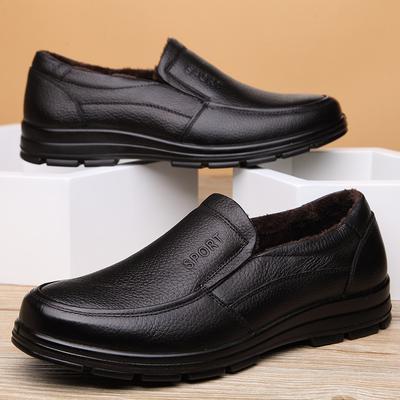 2025 Winter Genuine Leather Shoes Mens Brogues Warm Plush Brand Male Footwear Pure Black
