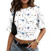 Women Round Neck Pullover Short Sleeve T Shirt Floral Print Loose Fit Casual Top for Everyday Wear