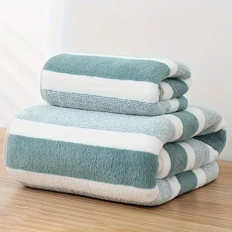 

2 Pc Quick-Drying Striped Towel Set for Soft and Absorbent Bathroom Experience Includes 1 Bath Towel and 1 Hand Towel Sauna 35 75 and 70 140 зелёный