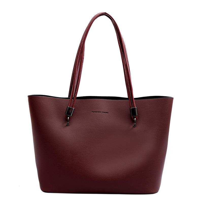 

Large Capacity Soft Leather Tote Shoulder Bag Women European American Simple Commuter Fashi Shopping Handbag червоний