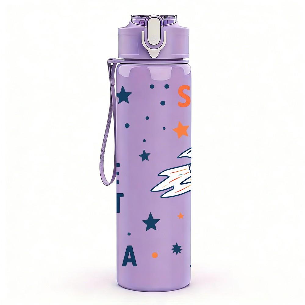 1PC Space Flight Rocket Planet Pattern 750ml Color Plastic Sports Water Bottle Leakproof Flip Straw Lid Suitable for Sports Office Home Use