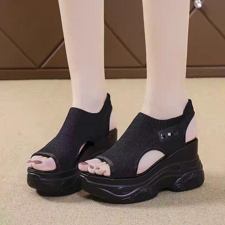 High-heeled Roman beach shoes summer new muffin comfortable fish mouth inner height increase thick-soled wedge sandals