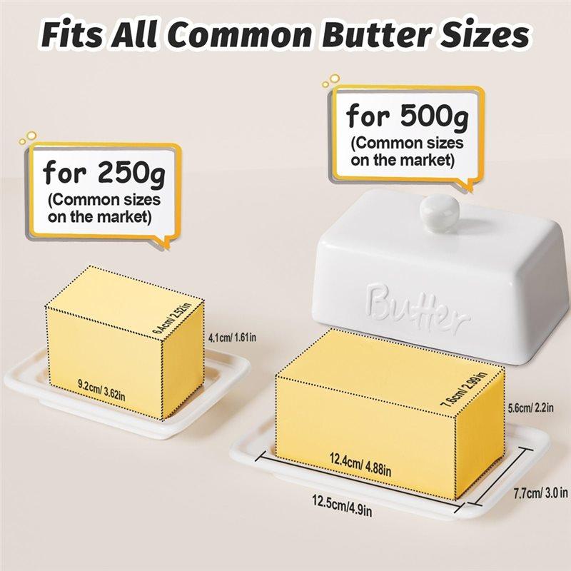 A25F- Butter Dish With Lid For 500G& 250G Blocks, Durable Porcelain Storage Box, Dishwasher-Safe Butter Dish Keeper