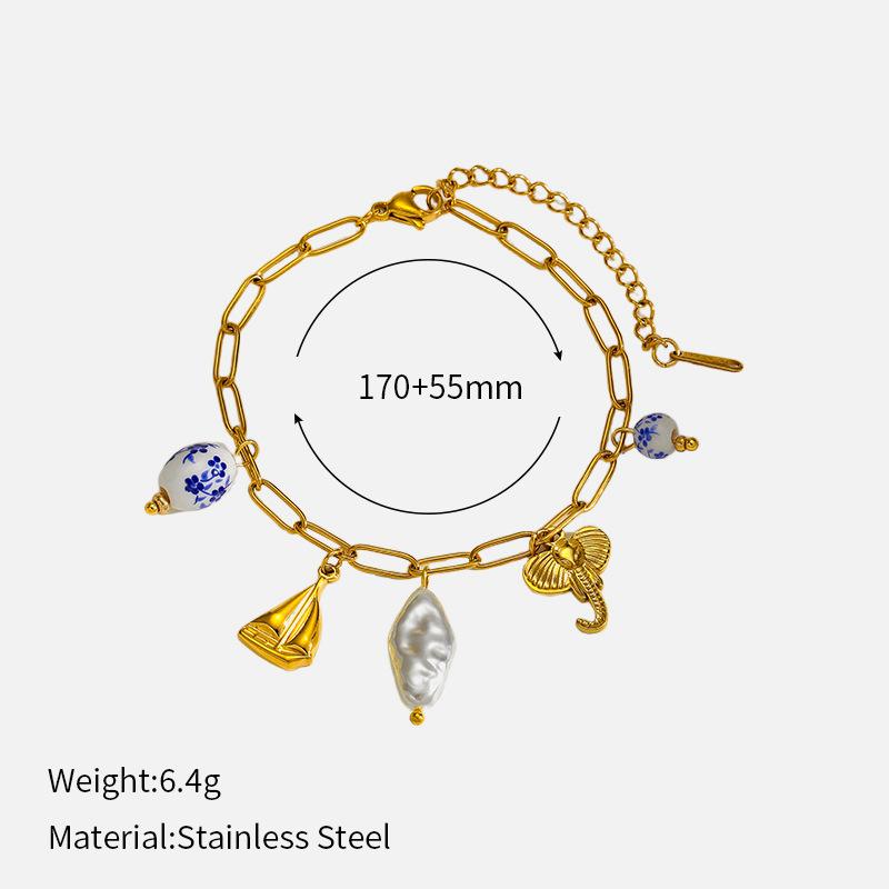 Ivanda Factory Bracelet Jewelry Stainless Steel Marine Life Series with Tassel Conch Starfish Shell Bracelets Set