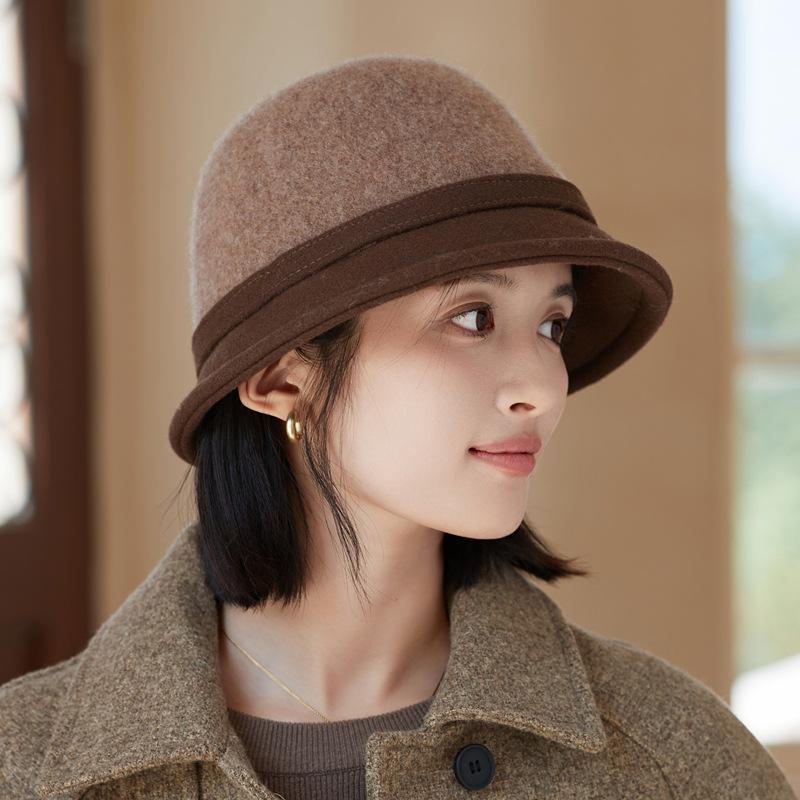Imitation Wool Warm Bucket Hat Autumn and Winter Hat Women's Elegant British Wind Basin Hat Retro Bucket Hat