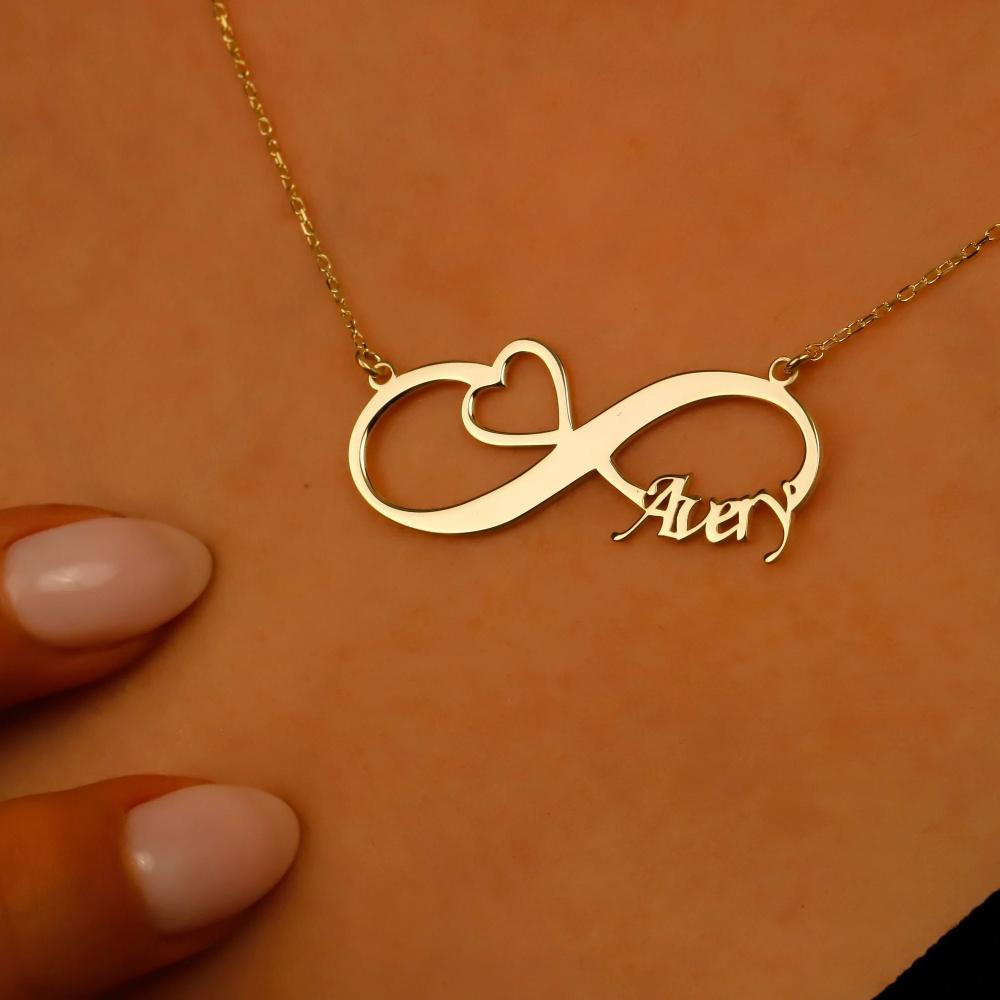Fashion Customized Name Stainless Steel 18K Gold Plated/Rose Gold Plated Link Pendant Necklace Personalized Infinity Symbol Gift 45+5cm золотой