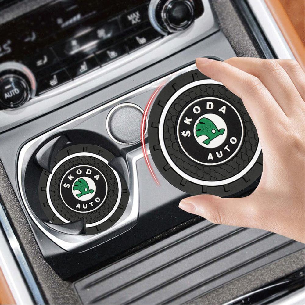 2025 Hot 1/2/4Pcs Car Coaster Water Cup Mat Non-Slip Pad Accessories For Skoda Rapid Scala Kodiaq Fabia Kamiq Karoq Octavia 2 3