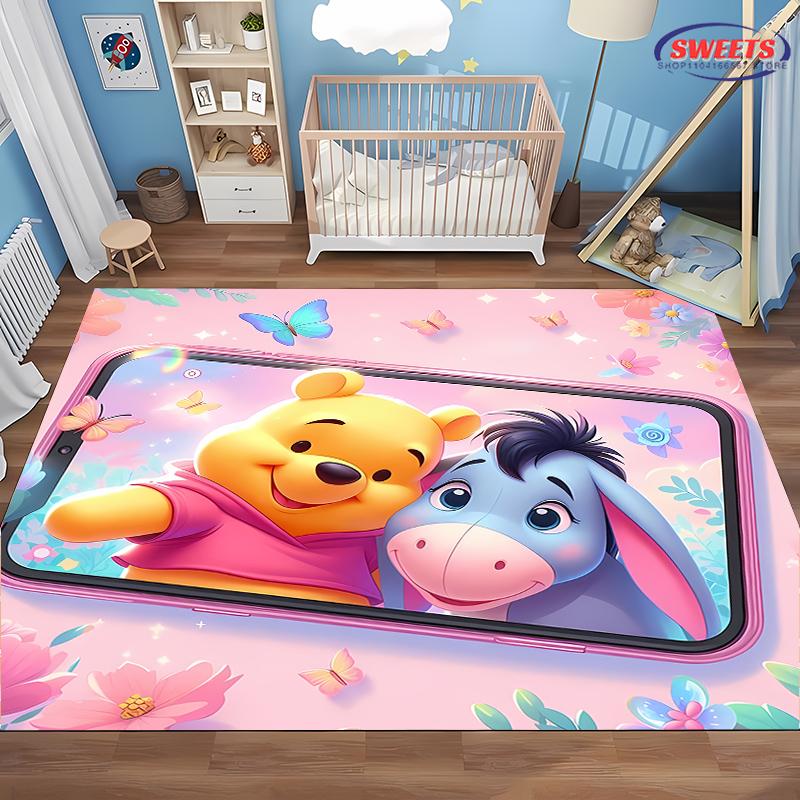 Schattig en Grappig Winnie de Poeh Cartoon Tapijt Slaapkamer Woonkamer Bank Kantoor Vloerkleden, Vier Seizoenen Mat, Duurzaam Antislip Tapijt Cadeaus