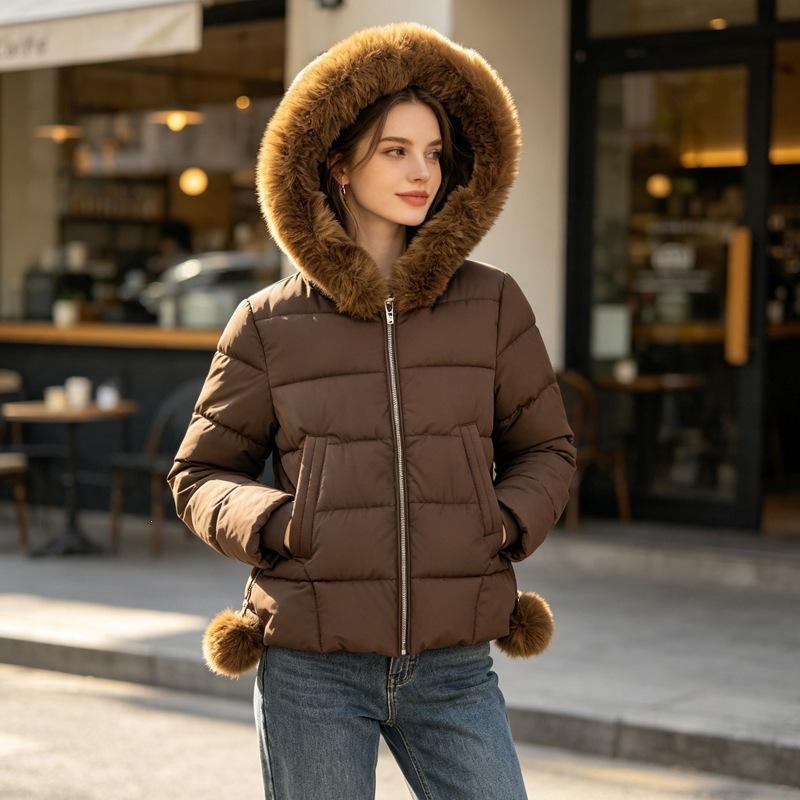 Winter hairball new polyester cotton-padded clothes for women's short men thickened cotton-padded clothes fashionable warm and velvet cotton-padd