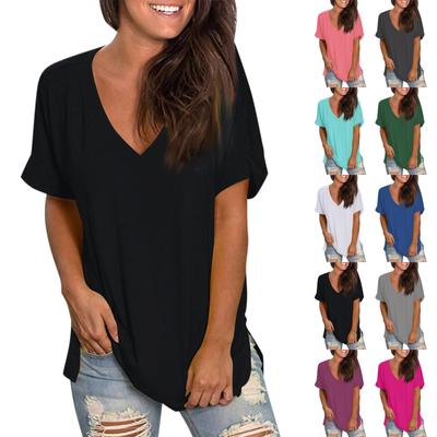 Damenmode, lässig, einfarbig, V-Ausschnitt, kurzärmelig, Bluse