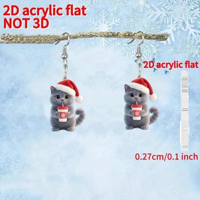 Creative Christmas Kitten Milk Tea Earrings – Cute British Shorthair Acrylic Design