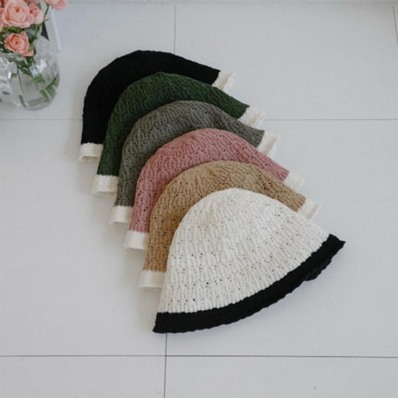 Women s Contrast Slit Pattern Bonnet Hat C8159_Black