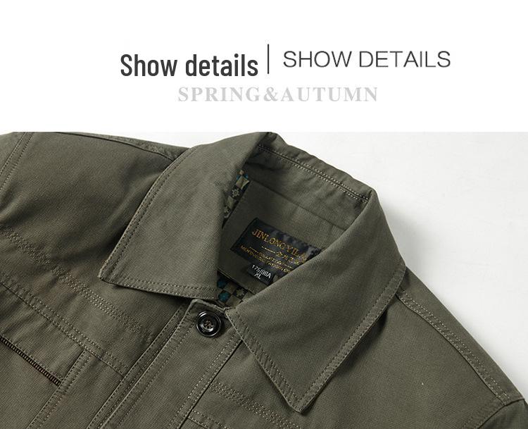 2024 Autumn Men's Solid Color Pure Cotton Lapel Jacket for Middle-aged and Senior Men