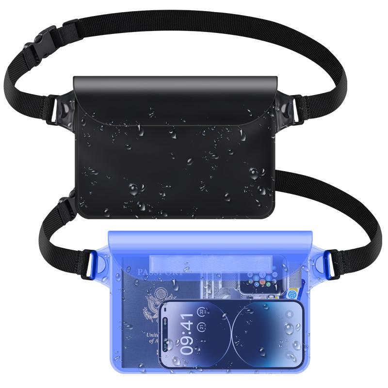2 PACK Waterproof Waist Phone Bag Large Capacity Swimming Storage Pouch Clear Belt Waist Pack