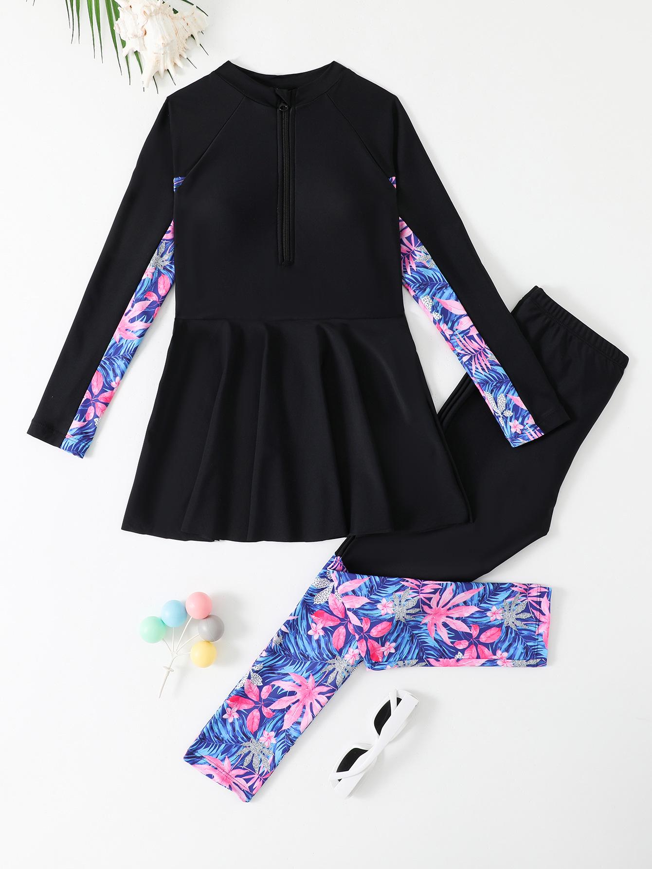 2026 New Long-Sleeve Two-Piece Swimsuit for Girls - Conservative Style, Medium & Large Sizes. 120