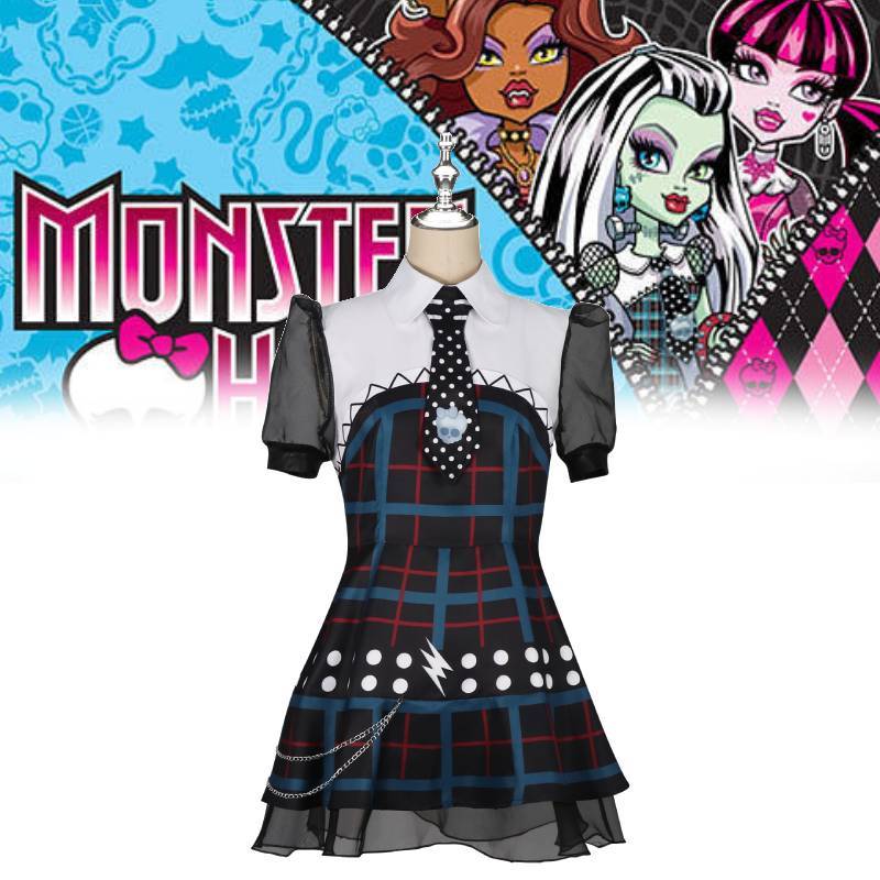 Vestido de Cosplay da Frankie Stein de Monster High Com Material Macio de Nylon Para Role Play de Anime