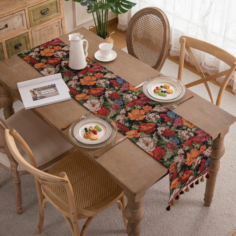 Bohemian Jacquard Tafel Runner, Vintage Boho Tafel Runner, Oranje Diamant Katoenmix met Kwastjes voor Eettafel Feest 33x120cm