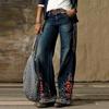 Damen Retro High Waist Wide Leg Floral Print Lange Lockere Jeans Hosen