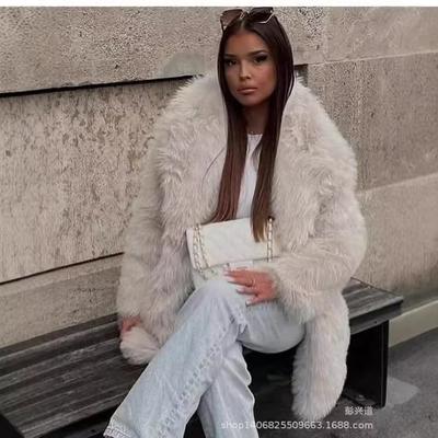 Women's Spring European and American Style Warm Lapel Loose Artificial Fur Effect Coat Jacket Fashion