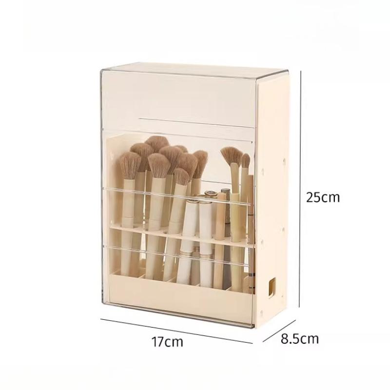 Makeup Brush Storage Box Lipstick Holder Divided Eyebrow Pencil Storage Rack Big Capacity Dustproof Dressing Table Brush Holder