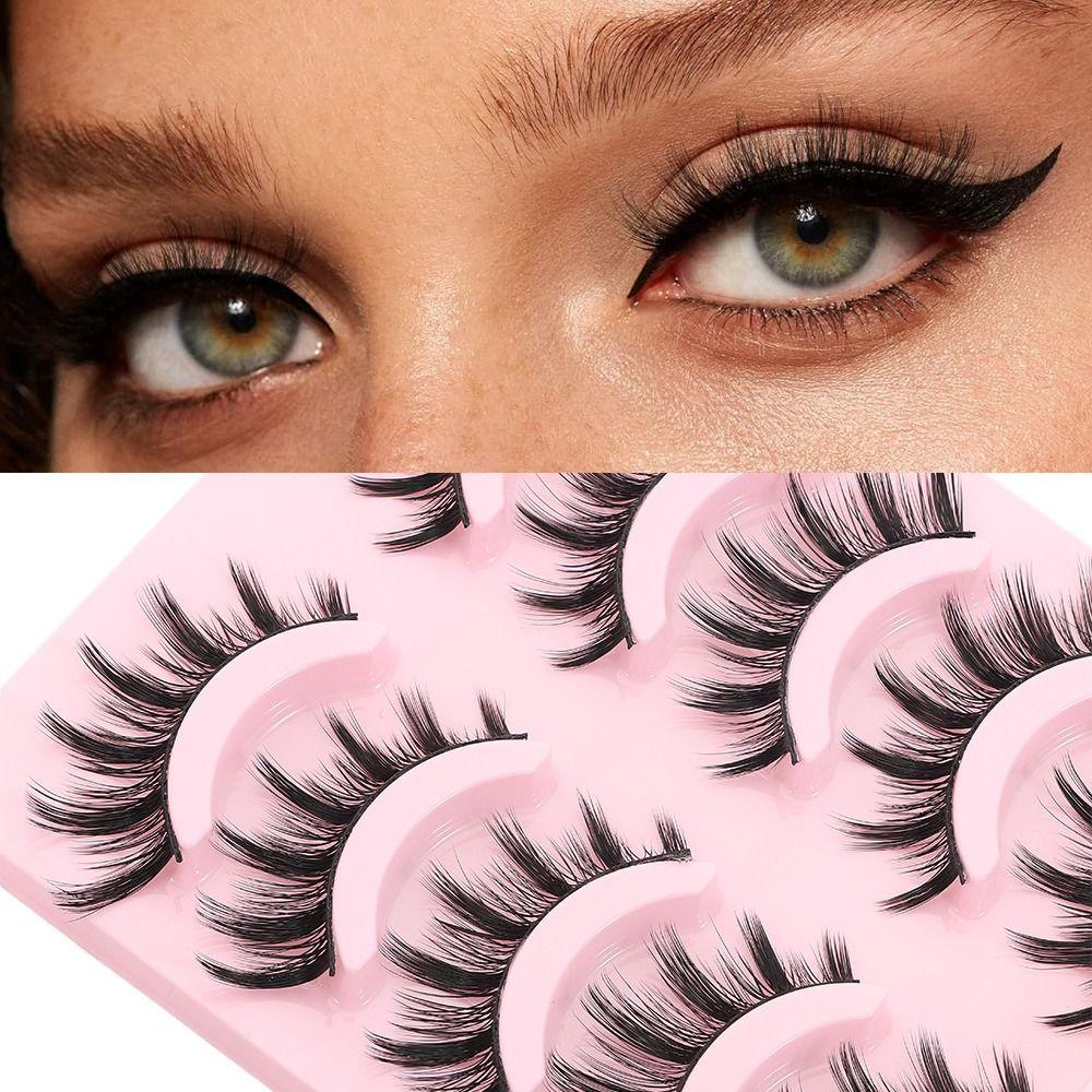 5 Pairs Flared Manga Lashes Wispy Faux Mink Lashes Hot Wet Eyelash Eye Makeup