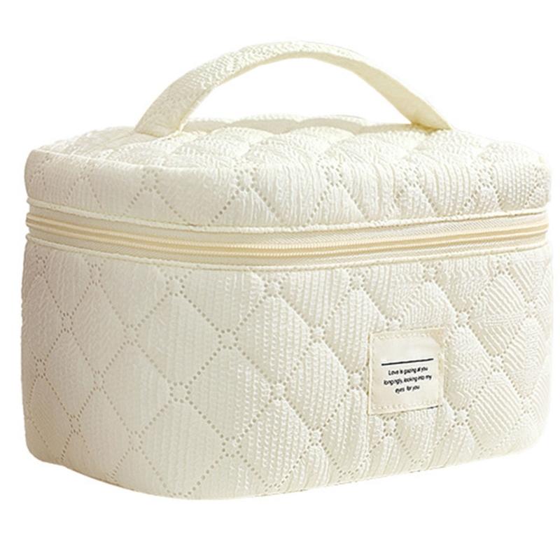 

Fashion Cotton Makeup Bag Storage Organized Spacious Beauty Case With Zippered Quilted Cosmetic Bags бежевый
