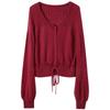 Sancai Women's Round Neck Lantern Sleeve Knit Cardigan