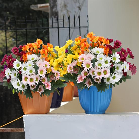 Faux Chrysanthemum Bundle UV Resistant Autumn Artificial Flowers Outdoor Realistic Faux Plants for Patio Porch Window Box Indoor Vase Decor