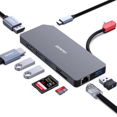 Stacja dokująca BENFEI USB C MST Hub HDMI DisplayPort Dual Card kompatybilna ze stacją MacBook iMac 9 w 1, monitor/3 USB typu A/1 USB