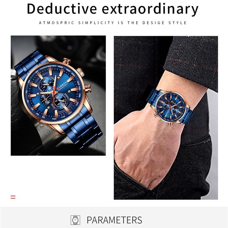 CURREN Ceas cu curea din oțel Calendar simplu, cadran mare, ceas de afaceri, rezistent la apă, moda bărbaților