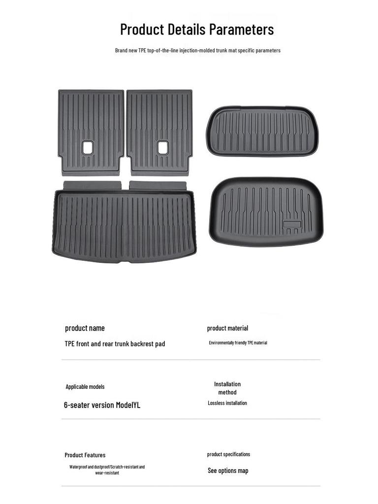 Tesla Model Y 6-Seater Front & Rear TPE Trunk and Seat Back Mats.