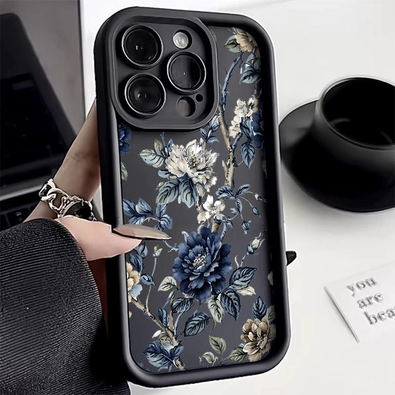 White and Blue Floral Branch Phone Case For Xiaomi Redmi Note 14 13 Pro Plus 5G 12 11 10 Pro 4G Redmi 13 14C 13C 12C Candy Cover